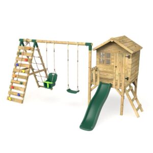 Rebo Orchard Wooden 4FT Playhouse + 6FT Slide – Luna Green