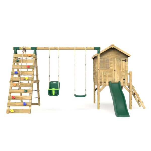 Rebo Orchard Wooden 4FT Playhouse + 6FT Slide – Luna Green - Image 3