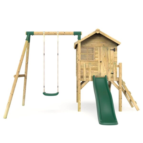Rebo Orchard Wooden Playhouse, 900 mm Deck, 6 ft Slide – Solar Green - Image 4