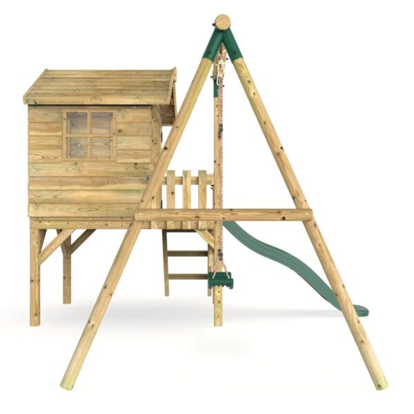 Rebo Orchard Wooden Playhouse, 900 mm Deck, 6 ft Slide – Solar Green - Image 2