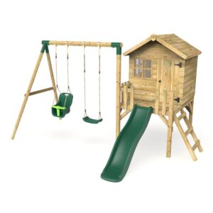 Rebo Orchard Playhouse, Durable Swings, 6FT Slide – Luna Green