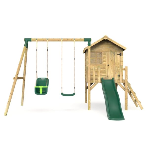 Rebo Orchard Playhouse, Durable Swings, 6FT Slide – Luna Green - Image 3