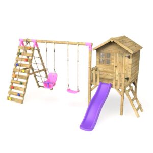 Rebo Orchard Wooden  4FT Playhouse 6FT Slide – Luna Purple