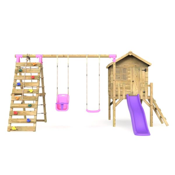 Rebo Orchard Wooden  4FT Playhouse 6FT Slide – Luna Purple - Image 3