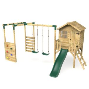 Rebo Orchard Wooden  4FT Playhouse, 6FT Slide – Venus Green