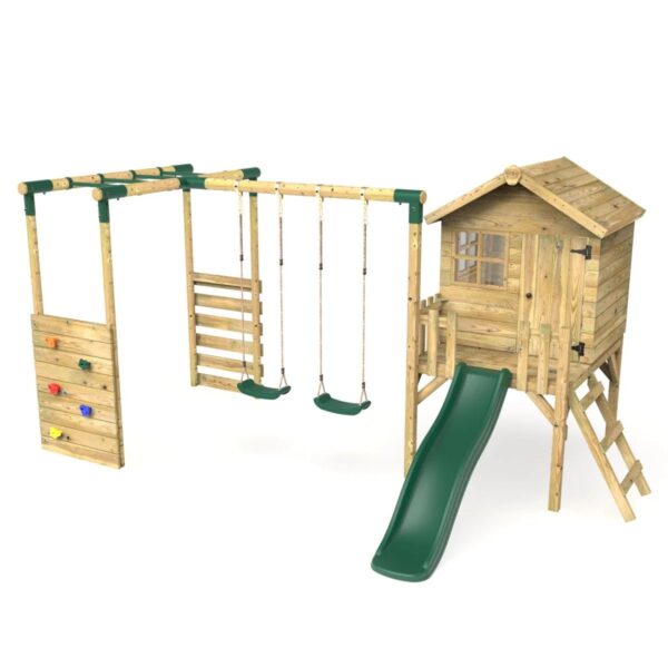 Rebo Orchard Wooden  4FT Playhouse, 6FT Slide – Venus Green