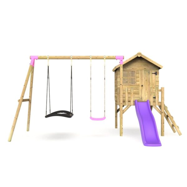 Rebo Orchard Playhouse, 900mm Deck & 6FT Slide – Sage Purple - Image 3