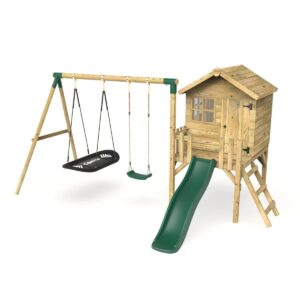 Rebo Orchard Wooden 4FT x 4FT Playhouse, 6FT Slide – Sage Green