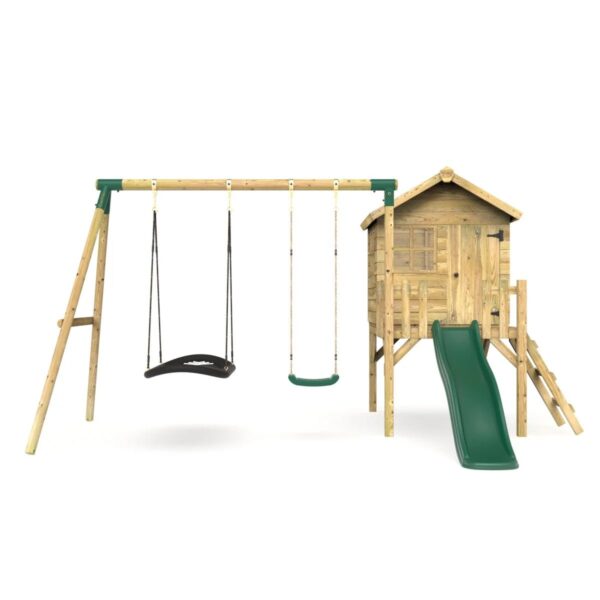 Rebo Orchard Wooden 4FT x 4FT Playhouse, 6FT Slide – Sage Green - Image 2