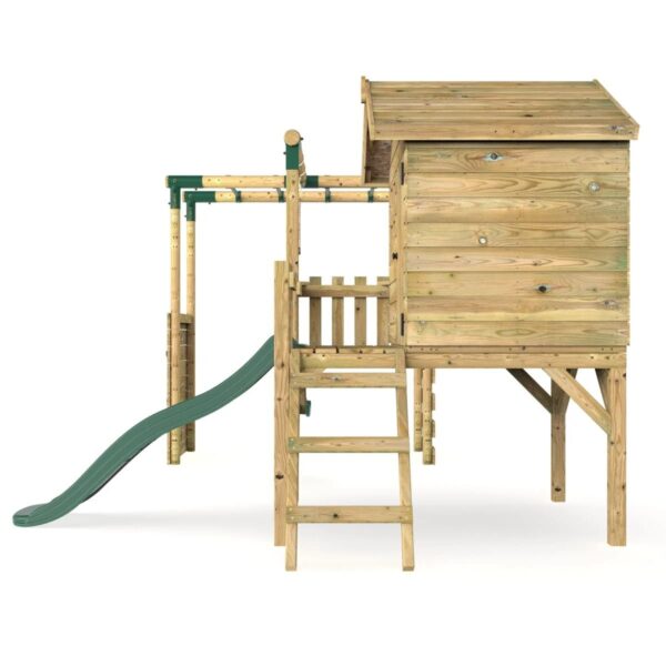 Rebo Orchard  Wooden Playhouse, Monkey Bars, 6FT Slide – Solar Green - Image 2